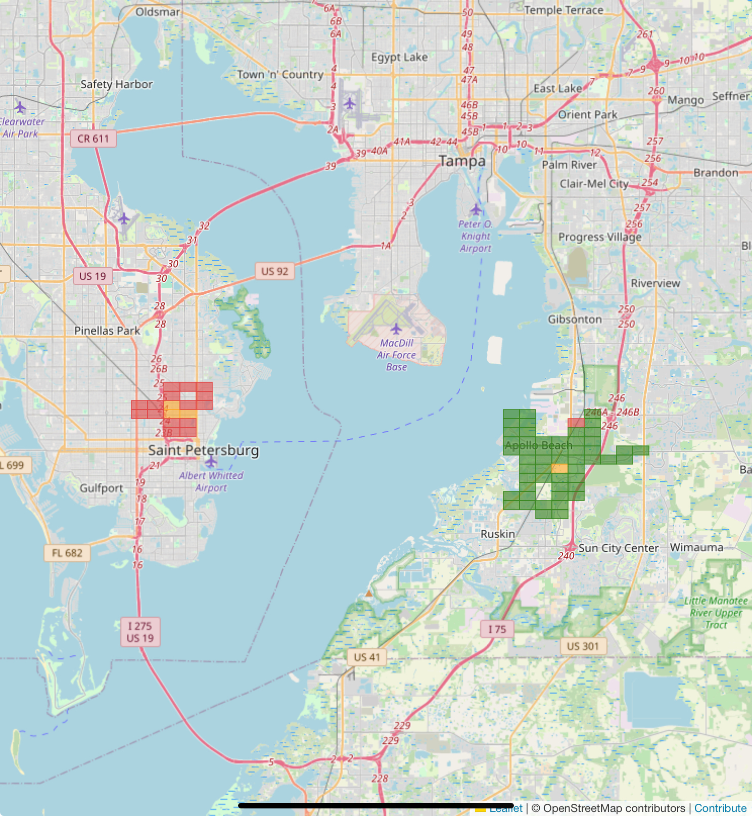 Central West Florida MeshCore coverage map